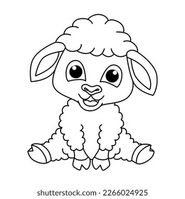 Funny sitting sheep cartoon characters vector illustration. For kids coloring book.