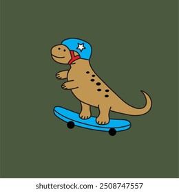funny skateboard dinosaur drawing as vector for print and other