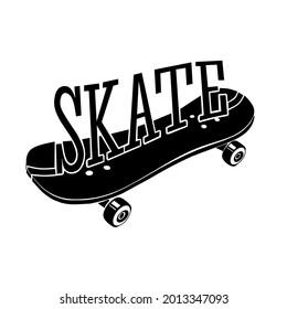 Funny skateboard. Skate park vintage logo. Skateboarding retro emblem. Vector illustration.