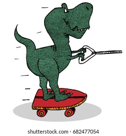 FUNNY SKATER DINOSAUR T REX VECTOR ILLUSTATION
skater t-rex dinosaur over a red skateboard run fast vector illustration