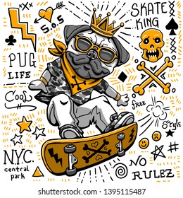 funny skater dog character illustration vector doodles punk style fashion tee print graphic design 