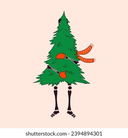 Funny Skeleton with with decoration christmas. Cute character Skeleton Bones