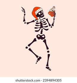 Funny Skeleton with with decoration christmas. Cute character Skeleton Bones