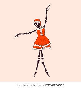 Funny Skeleton with with decoration christmas. Cute character Skeleton Bones