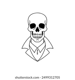 Funny skeleton in doodle style on white background.