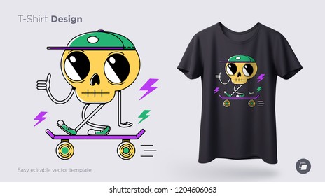 Funny skeleton illustration. Print on T-shirts, sweatshirts and souvenirs. Vector