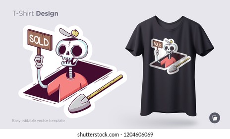 Funny skeleton illustration. Print on T-shirts, sweatshirts and souvenirs. Vector