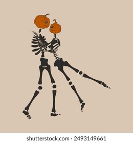 Funny Skeleton with a pumpkin head. Cute character Skeleton Bones