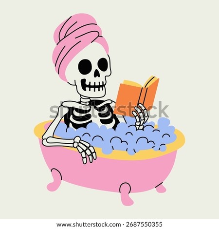 Funny Skeleton Reading in Bathtub with Bubbles