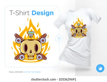 Funny skeleton skater. Print on T-shirts, sweatshirts and souvenirs. Vector illustration.
