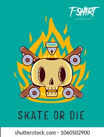 Funny skeleton skater. Print on T-shirts, sweatshirts and souvenirs. Vector illustration.