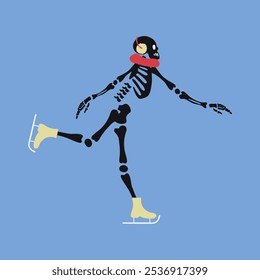 Funny skeleton skating. Cute skeleton bones character.