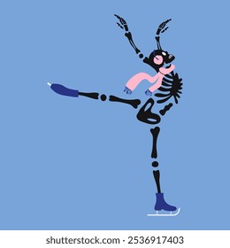 Funny skeleton skating. Cute skeleton bones character.