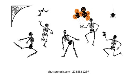 Funny skeleton symbol. Halloween concept vector illustration.happy halloween skeleton dancing