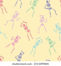 Funny skeletons dancing. Day of Dead, Halloween vector illustration vector seamless repeat pattern.