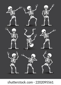 Funny skeletons dancing hip hop style and dabbing. Print for t shirt. Vector illustration.