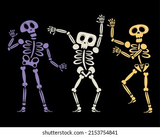 funny skeletons dancing icon set