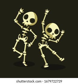 Funny skeletons in different poses with speech bubbles. Vector elements for Halloween design.