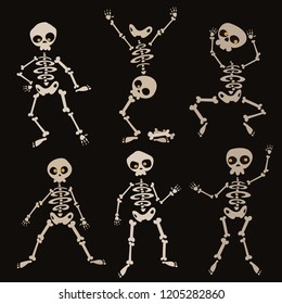 Funny Skeletons Different Poses Vector Elements Stock Vector (Royalty ...