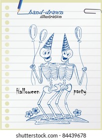 funny skeletons - halloween hand-drawn illustration