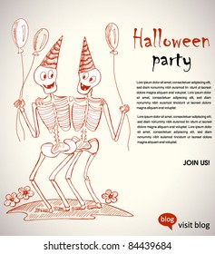 funny skeletons - halloween hand-drawn illustration