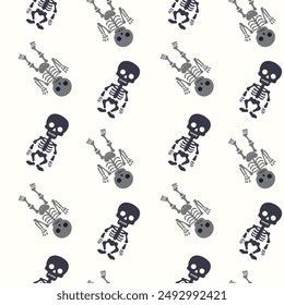 Funny skeletons. Monochrome halloween pattern with skeletons. Halloween backgrounds, seamless pattern. 