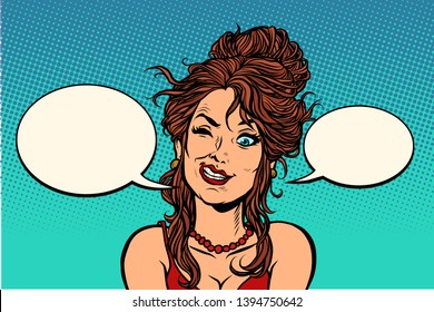 funny skeptical woman. Comic cartoon pop art retro drawing illustration