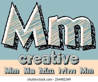 Funny sketch alphabet. Vector illustration of hand drawing font. Letter M