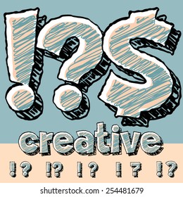 Funny sketch alphabet. Vector illustration of hand drawing font. Symbols