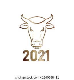 Funny sketch bull collection. Lunar horoscope sign. Happy new year 2021. Template for your design - poster, card, invitation. Vector illustration