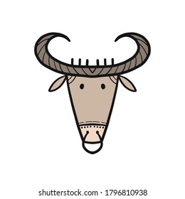 Funny sketch bull. Lunar horoscope sign. Happy new year 2021. Bull, ox, cow. Template for your design - poster, card, invitation. Vector illustration