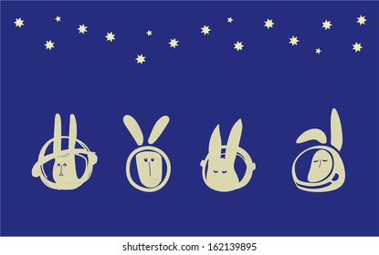 Funny sketch of rabbits in space
