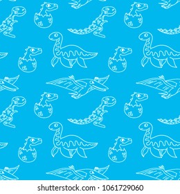 Funny sketchy dinosaurs background. Cartoon dinosaurs seamless pattern. Vector illustration