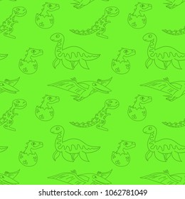 Funny sketchy dinosaurs background. Cartoon dinosaurs seamless pattern. Vector illustration