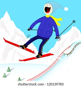 funny ski-man jumped from the slope
