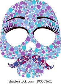 Funny skul with mustache made with blue colored circles