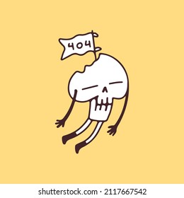 Funny Skull with 404 flags, illustration for t-shirt, poster, sticker, or apparel merchandise. With cartoon style.