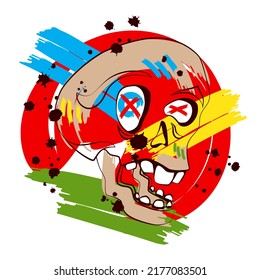 Funny skull in bright colors. Suitable for greeting cards, posters, and t-shirts. Vector graphics