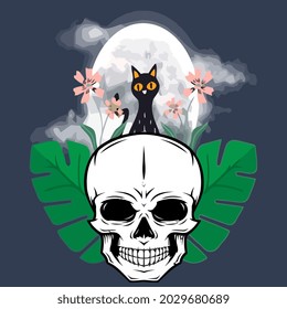 funny skull cat wo vintage sport t design vector illustration for use in design and print wall art poster canvas