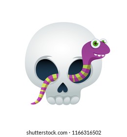 Funny skull with cute worm vector illustration. Good for Halloween or Dia de los Muertos design.