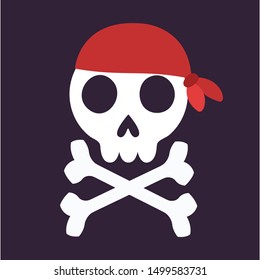 Funny skull flat, vector illustration