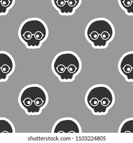 Funny skull in glasses. Seamless vector pattern