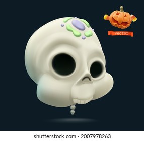 Funny skull. Halloween holiday 3d vector cartoon icon