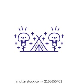 Funny skull head and tent, illustration for t-shirt, sticker, or apparel merchandise. With doodle art.