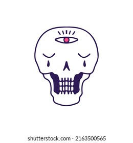 Funny skull head with third eye, illustration for t-shirt, sticker, or apparel merchandise. With doodle, retro, and cartoon style.