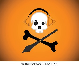 Funny Skull With Headphone Vector Illustration 