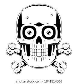 Funny skull. Modern logo. Skull with bones.