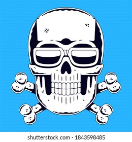 Funny skull. Modern logo. Skull with bones.