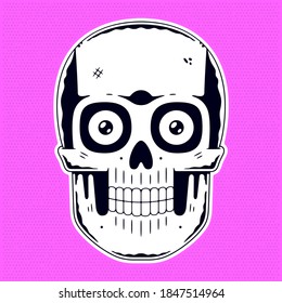 Funny skull. Modern logo. Halftone pink background.