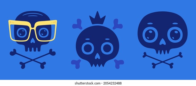 Funny skull. Modern logo. Retro skull dude Vintage skeleton.